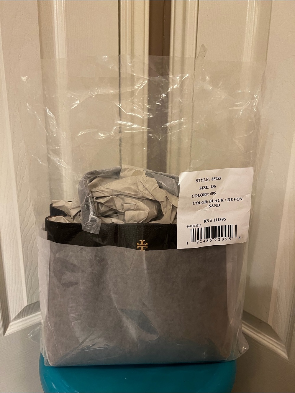 Tory Burch Two-Tone Tote in Black and Sand